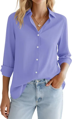 Miniatura 34 de LOMON Camisa de Botones para Mujer Tops de Primavera Verano Manga Larga Negocios Elegante Casual Blusas con Cuello Conjuntos de Trabajo Ropa
