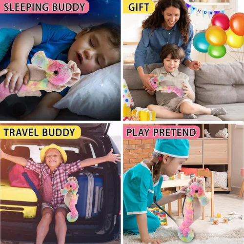 Miniatura 4 de DolliBu Peluche de caballito de mar arcoíris, animales de peluche súper suaves para niñas y niños, adorables criaturas marinas de peluche para niños