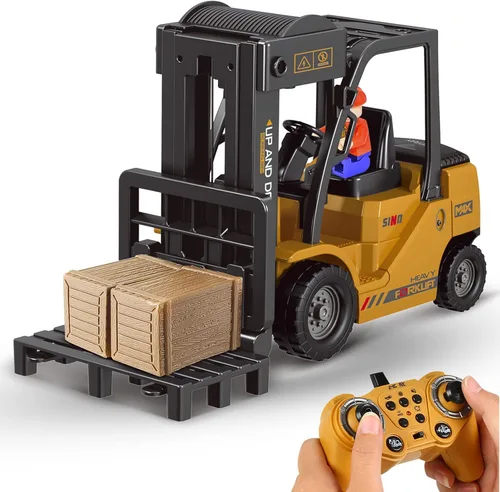 Miniatura 9 de Juego de juguetes de excavadora y camión volquete a control remoto – Excavadora RC y camión volquete con luces y sonidos – Coche excavador