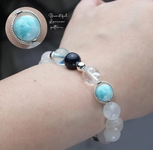Miniatura 187 de Precious Gemstone Natural Crystal Healing Bracelet, Rutilated Quartz, Moonstone, Quartz Handmade Original Design Bracelet