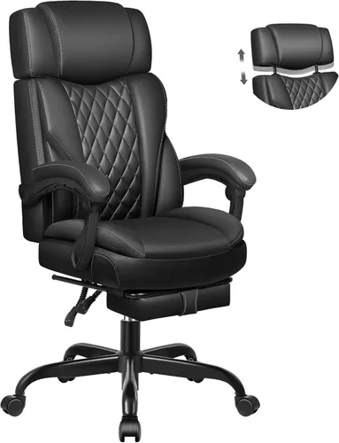 Silla de oficina ejecutiva de cuero, silla de oficina grande y alta con reposapiés, sillas de escritorio de oficina en casa, silla de escritorio