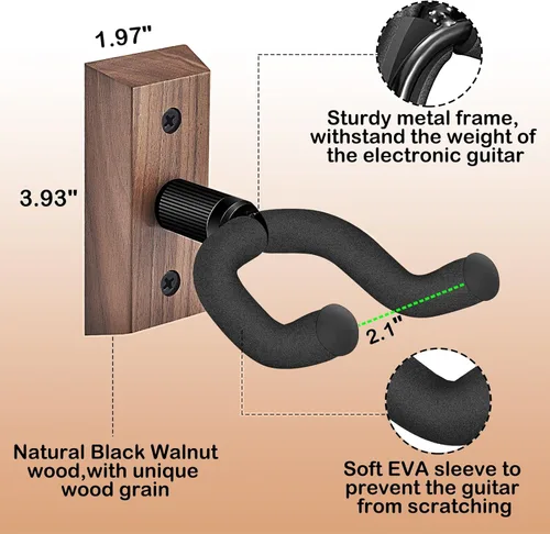 Miniatura 5 de DOMMI Soporte de pared para guitarra 4 unidades, Soporte de guitarra con gancho giratorio suave para guitarras de todos los tamaños, Soporte