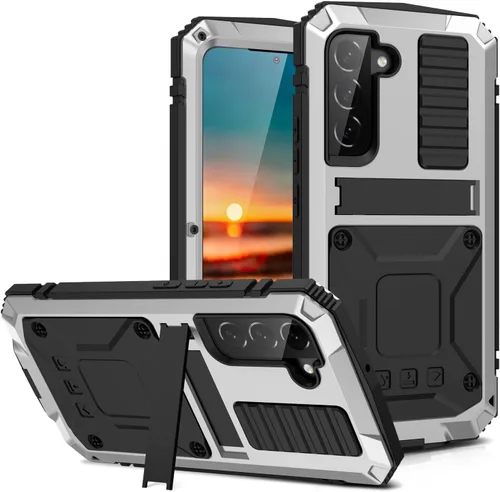 Miniatura 22 de Simicoo Samsung S22 - Funda de metal con protector de pantalla y protector de cámara, resistente a los golpes, con soporte, cubierta completa