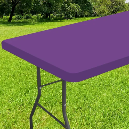 Miniatura 39 de Smiry - Mantel rectangular de vinilo con respaldo de franela elástica ajustada para mesas plegables de 2 pies, manteles impermeables y lavables