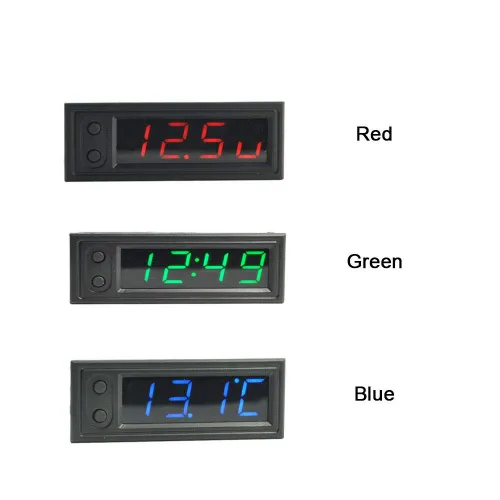 Miniatura 2 de Reloj de coche Termómetro Voltímetro Reloj de temperatura del coche - Reloj de coche 12V 3 en 1 Termómetros Voltímetro Medidor Reloj electrónico LED