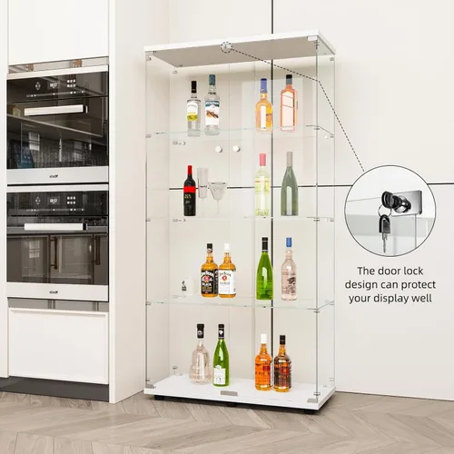 Miniatura 8 de FLYMUHJIA Gabinete de cristal para cocina, despensa, armario de almacenamiento de barra de esquina con cuatro niveles de doble puerta, 64 pulgadas