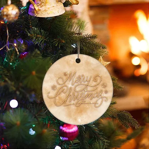 Miniatura 3 de Adorno de Navidad de cerámica de mármol impreso de dos lados, novedad para familiares, amigos y niños, colgantes de recuerdo de Navidad de mármol
