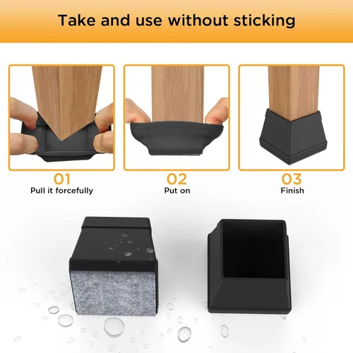 Miniatura 4 de Protectores cuadrados para patas de silla para pisos de madera dura, 24 piezas de tapas de silicona para patas de muebles para prevenir rayones