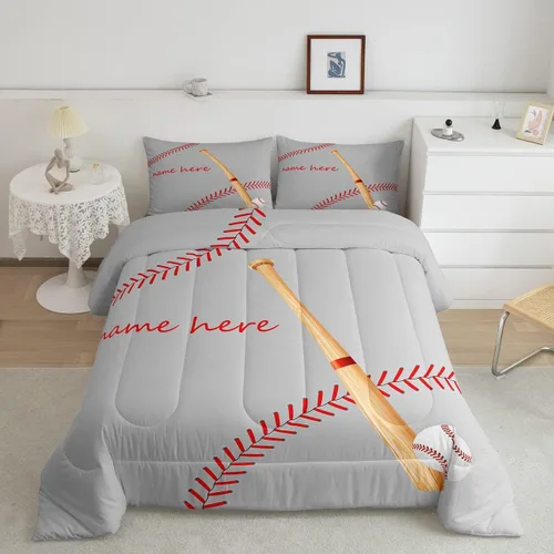 Juego de ropa de cama con relleno de edredón de béisbol, juego de cama de juego de pelota individual para niños, adolescentes, bates, juego de
