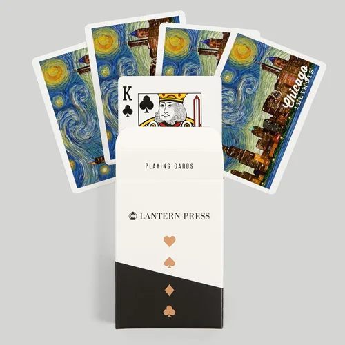 Miniatura 6 de Lantern Press Chicago, Illinois, Noche estrellada (52 cartas de juego, baraja de cartas de tamaño póquer con Jokers)