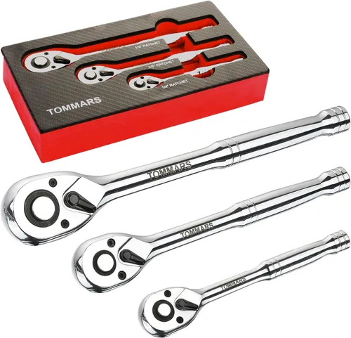 Miniatura 13 de TOMMARS Juego de trinquetes rechonchos, 1/4 ", 3/8", 1/2" llave de mango de trinquete de 72 dientes reversible de liberación rápida