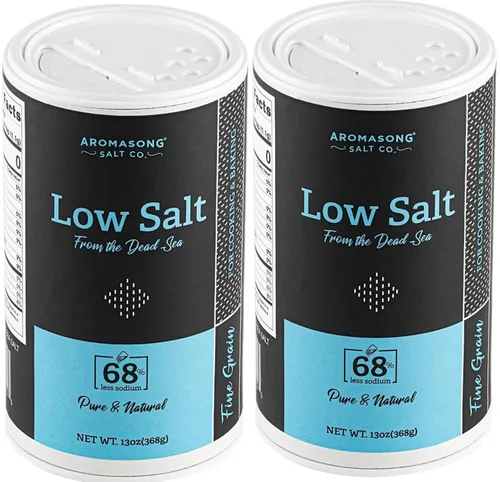 Aromasong Sal marina baja en sodio, 13 onzas, paquete de 2 | Saltshaker 100% natural de grano fino cloruro de potasio del mar muerto con sal del mar
