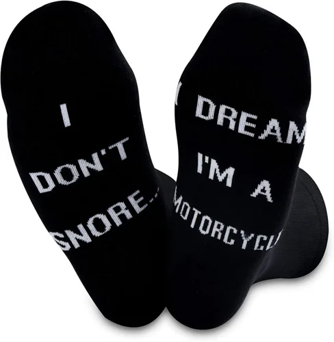 TSOTMO 2 pares de calcetines novedosos para hombre, diseño de I Don't Snore I Dream I'm a Motorcycle divertidos calcetines para papá, novio, marido,
