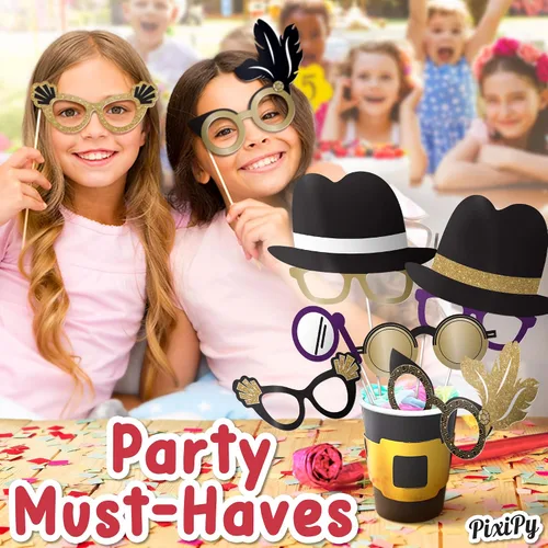 Miniatura 3 de Accesorios para cabina de fotos – Gafas de fiesta temática de los años 20 – Negro y dorado, 10 piezas – Twenties, Jazz, Gatsby, Vintage, Año Nuevo