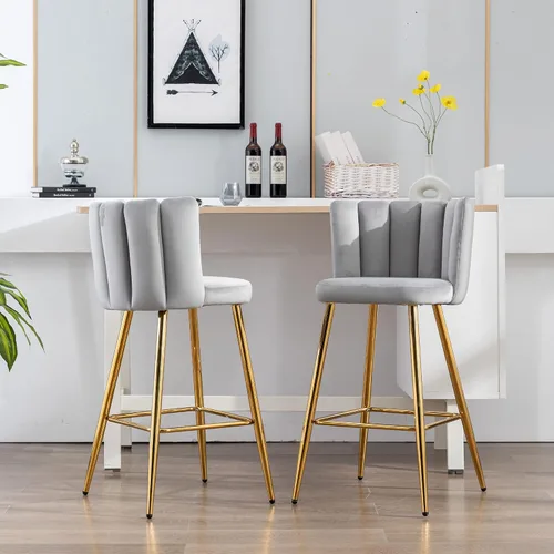 Miniatura 10 de Velvet - Taburetes de bar de 30 pulgadas de altura, juego de 2 taburetes de cocina modernos tapizados, taburetes de mostrador con patas de metal
