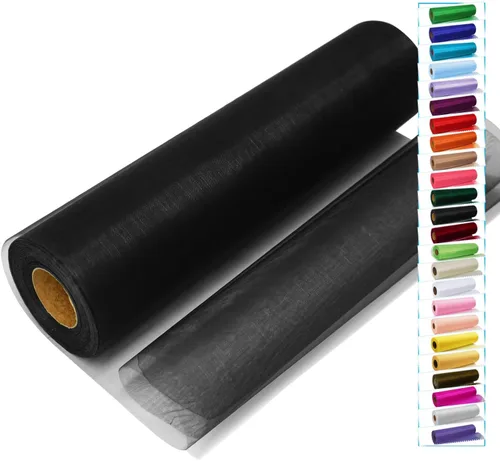 Rollos de tela de tul negro con cristales y organza 12 pulgadas por 150 pies (45,72 m), tela transparente para manualidades, lazos de tutú,