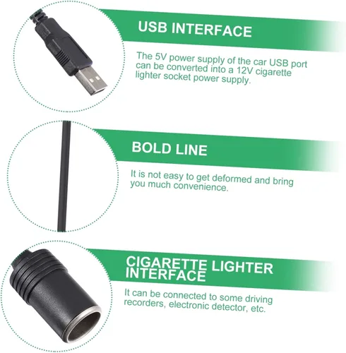 Miniatura 2 de SHOWERORO Adaptador convertidor de enchufe USB a encendedor con circuito de impulso de 11.81 pulgadas, cable de 12 V, fuente de alimentación