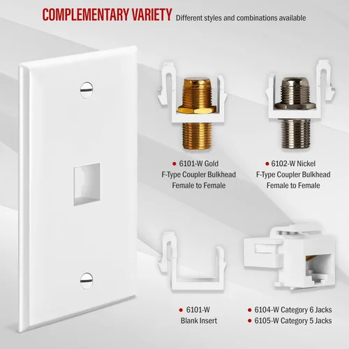Miniatura 5 de ENERLITES Placa Keystone RJ45 de 1 puerto compatible con Cat7 Cat6 Cat5, para módulos multimedia de voz, datos y audio/video, 1 banda 4.50 x 2.76
