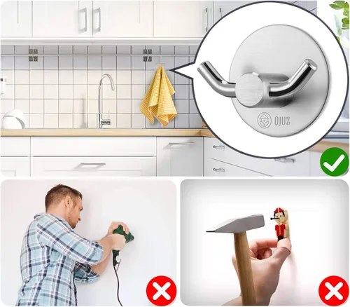 Miniatura 7 de QJUZ Gancho para bata de doble punta, ganchos adhesivos, ganchos de pared resistentes, ganchos para toallas de acero inoxidable, gancho de ducha