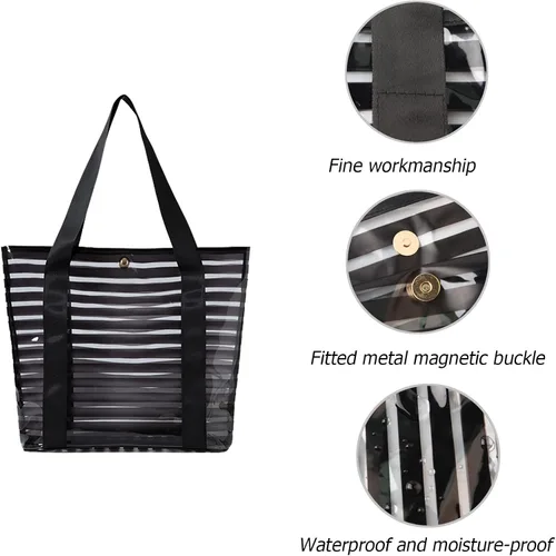 Miniatura 3 de forestfish Bolsa transparente aprobada para estadios bolsa de PVC a rayas reutilizable con asas para mujer Bolsa de PVC