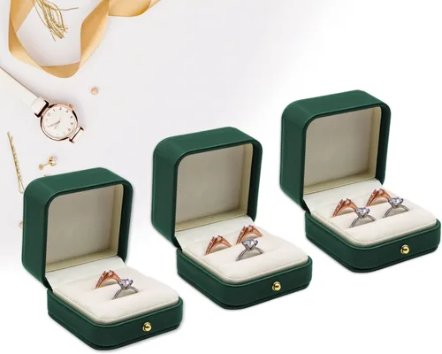 Miniatura 2 de Caja de compromiso de boda, caja de compromiso verde, caja cuadrada de terciopelo de cuero, caja para anillos de joyería de terciopelo de alta