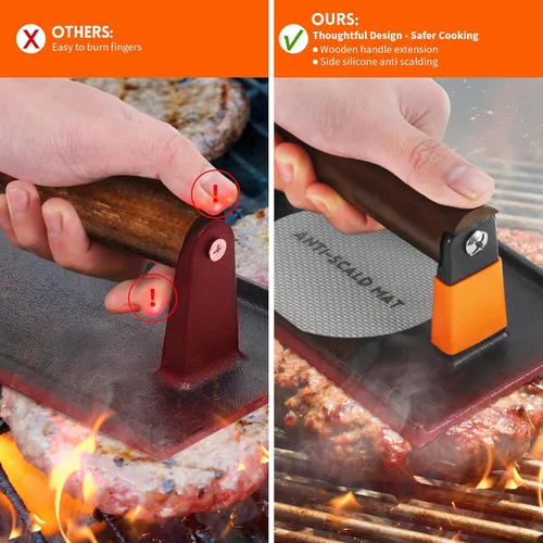 Miniatura 5 de GGC Prensa de tocino para plancha, prensa de hamburguesa de hierro fundido para hamburguesas, bistec, tocino, sándwiches, prensa rectangular