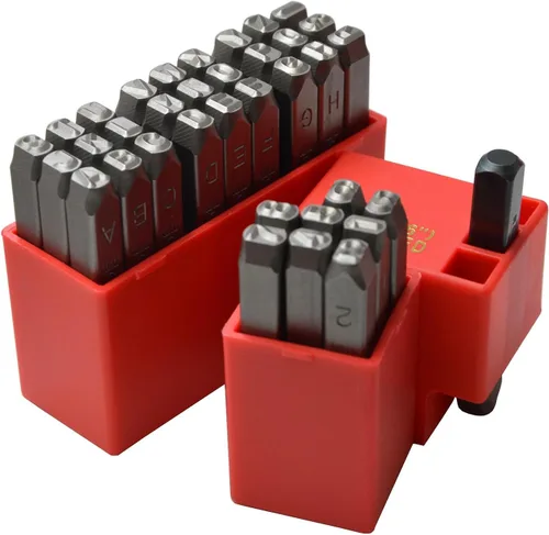 Miniatura 13 de Juego de 27 sellos de acero resistente con letras mayúsculas de 3/64" 1mm, kit de punzones de alfabeto para estampado a mano de caracteres, código