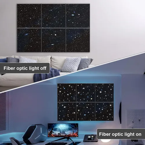 Miniatura 2 de JBER Paneles Acústicos, Pintura Artística de Pared Autoadhesiva Insonorizada con Destellos de Luz Estelar de Fibra Óptica (Diseños Originales), Azul