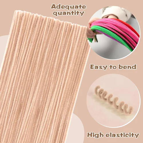 Miniatura 3 de 100 Piezas de Limpiadores de Tuberías de Chenilla, Juego de Limpiadores de Tuberías de Color Beige para Manualidades y Artesanías DIY, Tallos