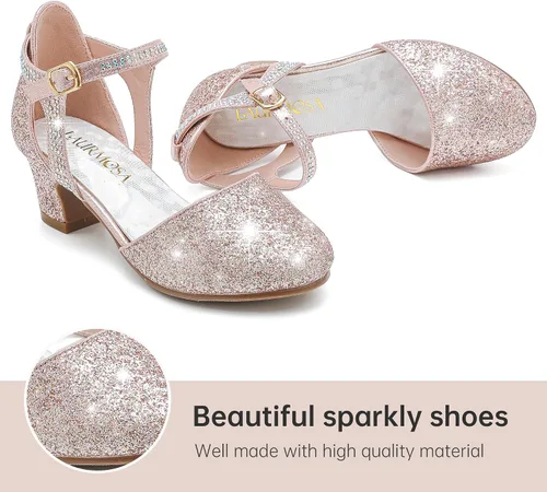 Miniatura 3 de Zapatos de vestir para niñas, puntera cerrada, tacones altos y gruesos, correa para el tobillo, zapatos de tacón para boda y fiesta