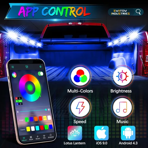 Miniatura 4 de Luces de cama de camioneta RGB LED Kits de luz de cama con control Bluetooth Luces de carga traseras Iluminación de camioneta Accesorios de carga