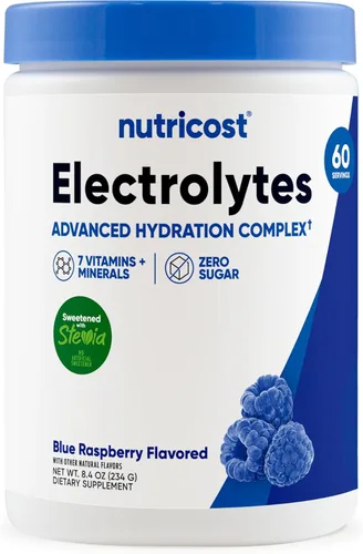 Nutricost Electrolitos en Polvo Complejo (60 Porciones, Frambuesa Azul) - Mezcla de Bebida Suplemento de Hidratación con Vitaminas y Minerales