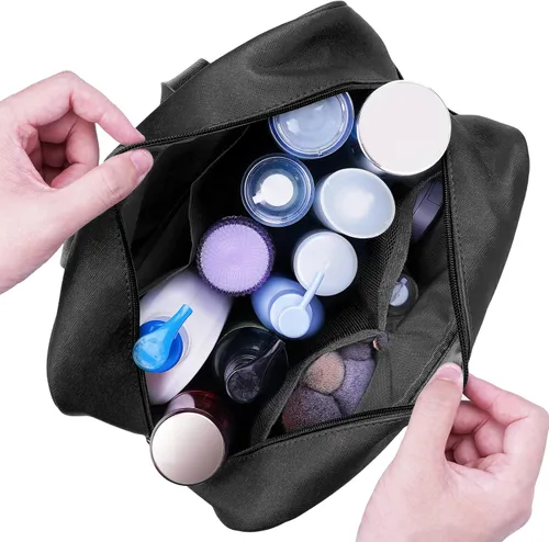 Miniatura 3 de Narwey Neceser de tamaño completo, bolsa de cosméticos grande, bolsa de maquillaje de viaje, organizador para mujeres y niñas, A-Negro, L, Bolsa