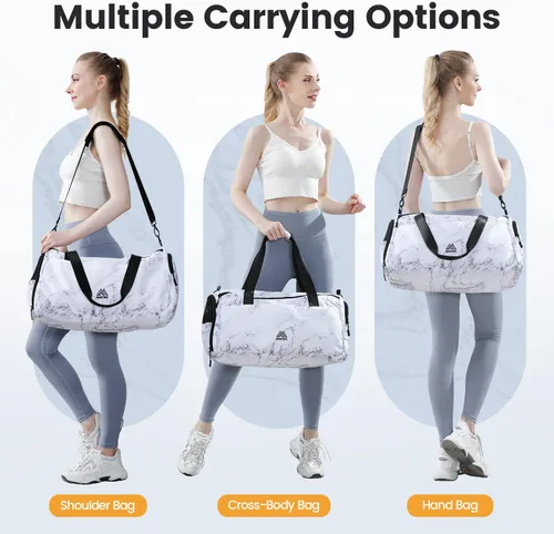 Miniatura 5 de Bolsa de gimnasio grande para mujer con compartimento para zapatos, bolsa deportiva de 40 L para hombres con bolsillo húmedo, bolsa de lona ligera