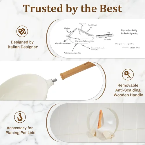 Miniatura 4 de Sartén antiadherente con tapa, sartén de 10 pulgadas de profundidad, sartén de cerámica sin toxinas, estilo Wabi-Sabi saludable y no tóxica
