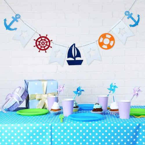 Miniatura 6 de 2 banderines náuticos para decoración de puerta de crucero, velero, yate, faro, guirnalda para fiesta de cumpleaños temática náutica, decoración