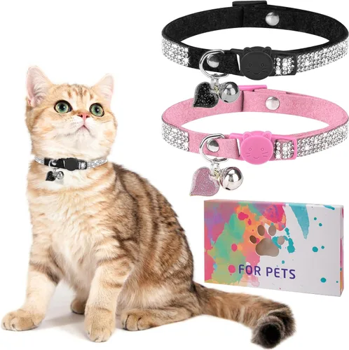 Collar de Gato con Pedrería Desprendible con Cascabel, Collar de Gato con Diamantes con Hebilla de Seguridad de Liberación Rápida para Niña Niño