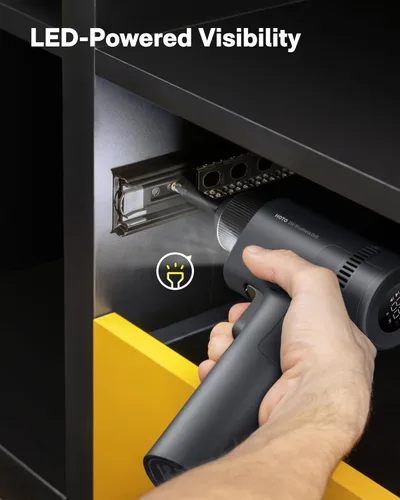 Miniatura 6 de HOTO Taladro de potencia sin escobillas de 16 V, alto par de 50 N·m con pantalla inteligente, modo automático y luz LED, 10 bits, 5 brocas