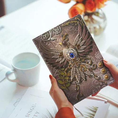 Miniatura 8 de Phoenix Cuaderno de cuero – Diario de viaje vintage Phoenix hecho a mano en 3D con papel rayado, cuaderno de bocetos de cuero fresco, diario