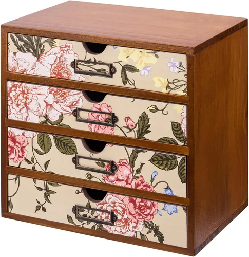 Miniatura 15 de Organizador de escritorio de madera verde bohemio con cajones, caja de almacenamiento de escritorio de 4 cajones, organizador de escritorio de Boho