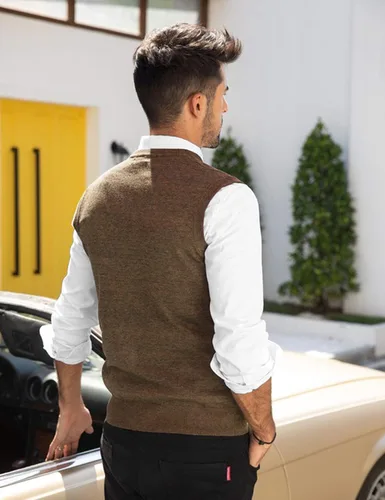 Miniatura 4 de COOFANDY Chaleco de suéter casual ligero con cuello en V para hombre Vino