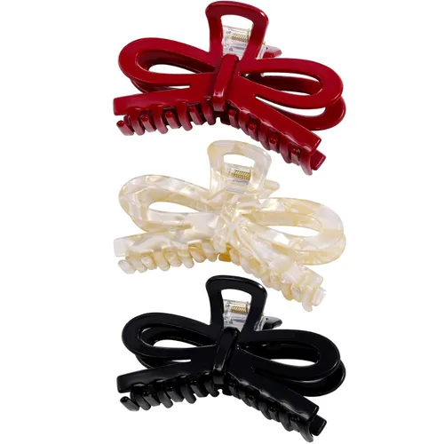 Miniatura 15 de Jayongnee - 3 pinzas para el cabello con lazo para mujer, pinzas antideslizantes para cabello fino o grueso, bonitos accesorios de mariposa