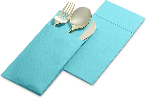 Miniatura 3 de Paquete de 50 servilletas desechables con sensación de lino para cena con bolsillo integrado para cubiertos, servilletas de papel tipo tela Menta