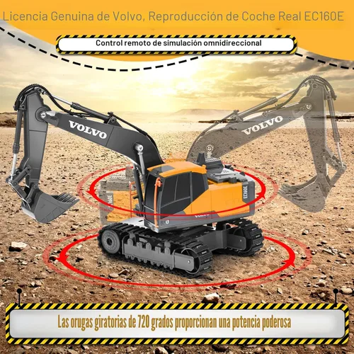 Miniatura 2 de DOUBLE E Volvo Excavadora RC Excavadora de control remoto de juguete para niños, vehículos de construcción de función completa, juguetes con pala