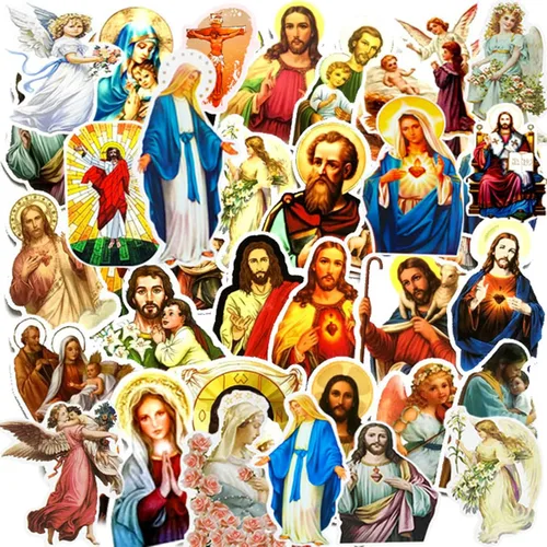 Calcomanías católicas religiosas, paquete de calcomanías de fe y cruz de la Biblia religiosa, regalos para adultos, adolescentes y niños, 60 Jesús a