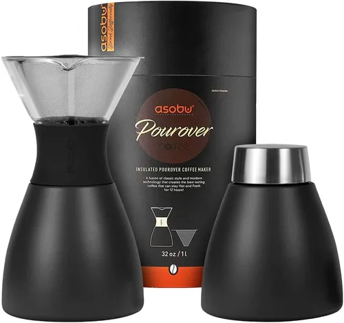 Miniatura 9 de asobu Cafetera de Vertido Aislada (32 oz.) Vacío de Doble Pared, Filtro de Acero Inoxidable y Jarra para Llevar (Borgoña)