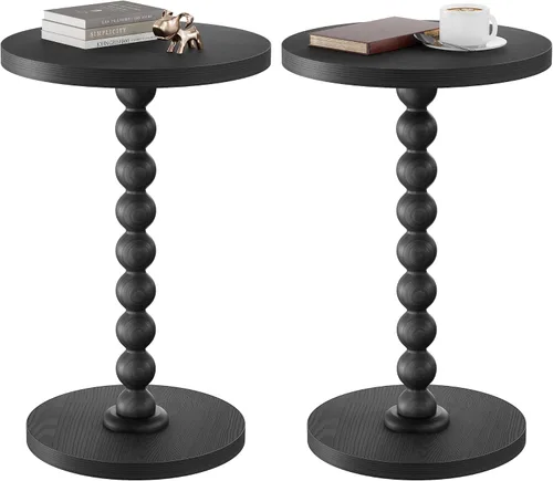 Miniatura 14 de Mesa auxiliar redonda, mesa de bebidas para espacios pequeños, mesita de noche moderna con patas de madera de goma para sala de estar, dormitorio