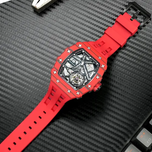 Miniatura 3 de Relojes automáticos para hombre, reloj impermeable hasta 164.0 ft, reloj analógico de esqueleto mecánico de lujo, correas de reloj de silicona
