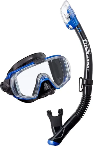 Miniatura 9 de TUSA Sport Combo de máscara Visio Tri-Ex Black Series y esnórquel seco para adultos Negro/Amarillo (con bolsa reutilizable)