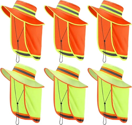 Miniatura 11 de 6 piezas de sombrero de seguridad reflectante de alta visibilidad con solapa para el cuello Boonie sombrero de ala ancha sombreros de trabajo gorra